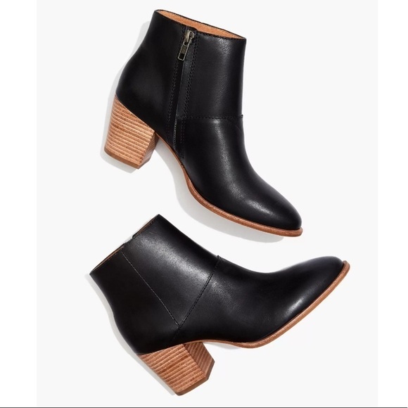 Madewell Genuine Leather Black Chunky Heel Ankle Booties - Picture 2 of 10